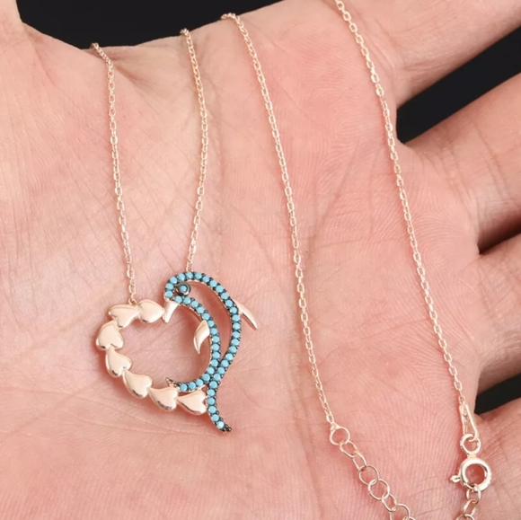 Ocean lover turquoise dolphin heart necklace - Picture 3 of 4